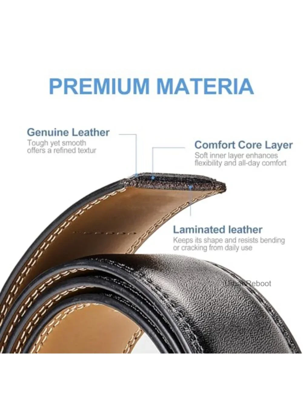 Genuine Leather Ratchet Belt Auto Buckle No-Hole Trim-to-Fit Adjustable Dress
